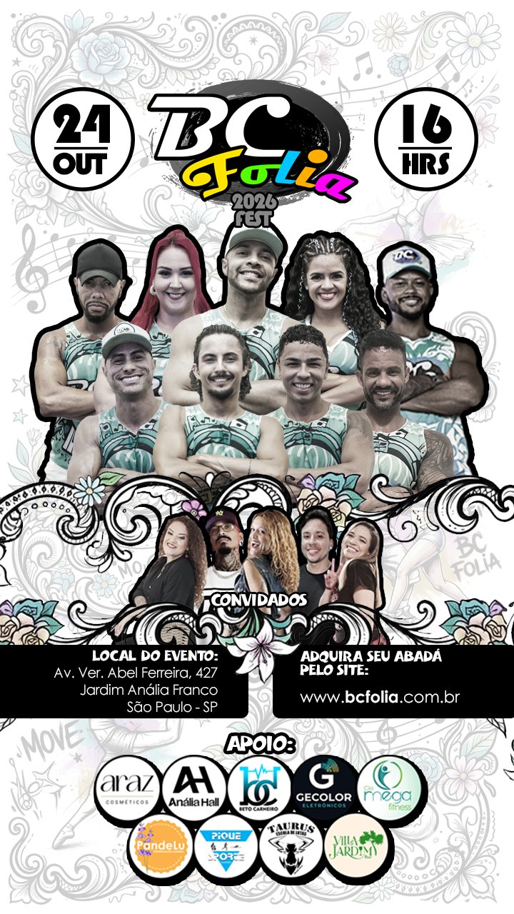 Cartaz de BC Folia 2026, com BC Folia 2026, sáb, 24 de outubro · 16h.